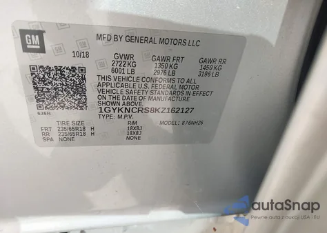 2019 Cadillac Xt5 Luxury from USA, damaged, VIN 1GYKNCRS8KZ162127